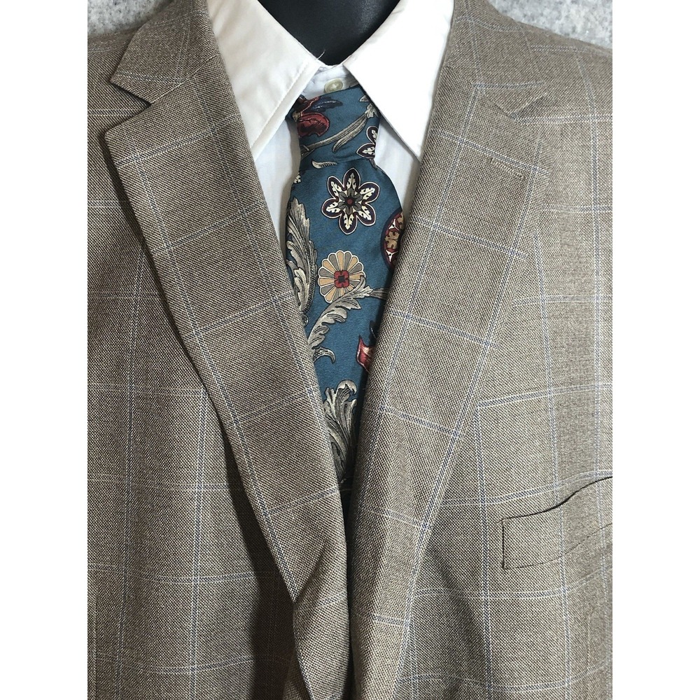 Ralph Lauren Blazer Mens 54R Brown Windowpane Check Wool Silk Suit Coat Jacket
